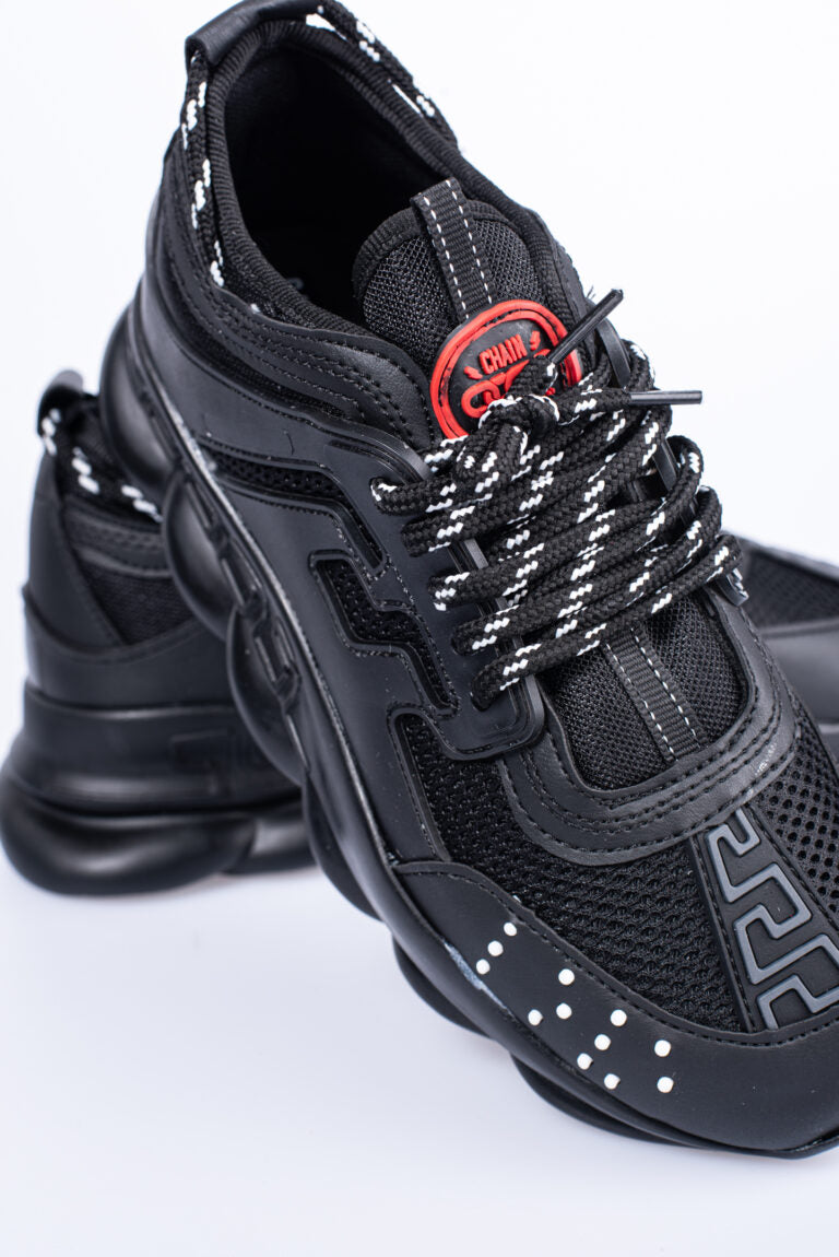 'Black on Black' Sneakers voor Heren met Ribbel Hoge Zool - Herenkleding Vibes Fashion
