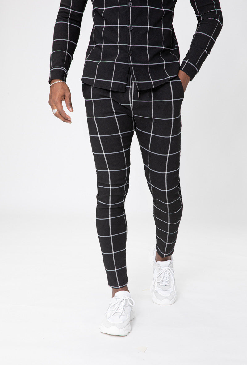 The Stretch Pantalon - Black White Blocked - Herenkleding Vibes Fashion
