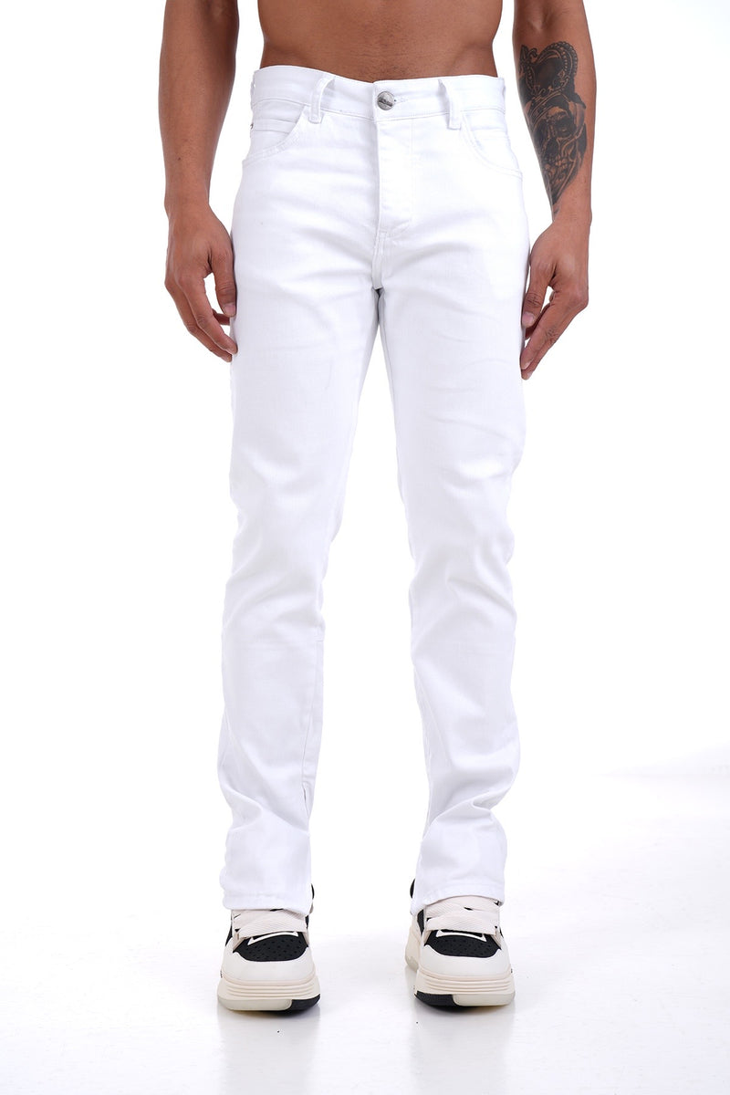 Basic Flared Jeans met Ritssluiting & Helemaal Wit Design Voor Heren - Blanco