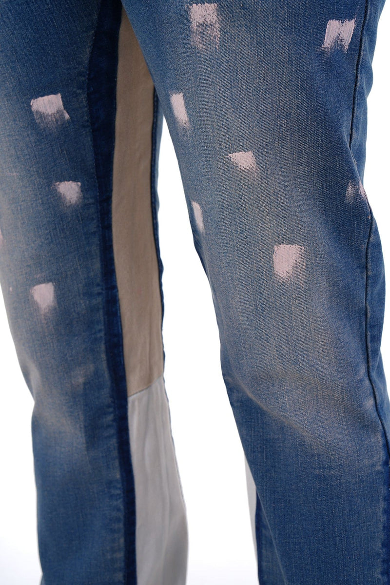 Flared Stretch Jeans Met Creme Detail & Witte Spats Voor Heren - Sahul