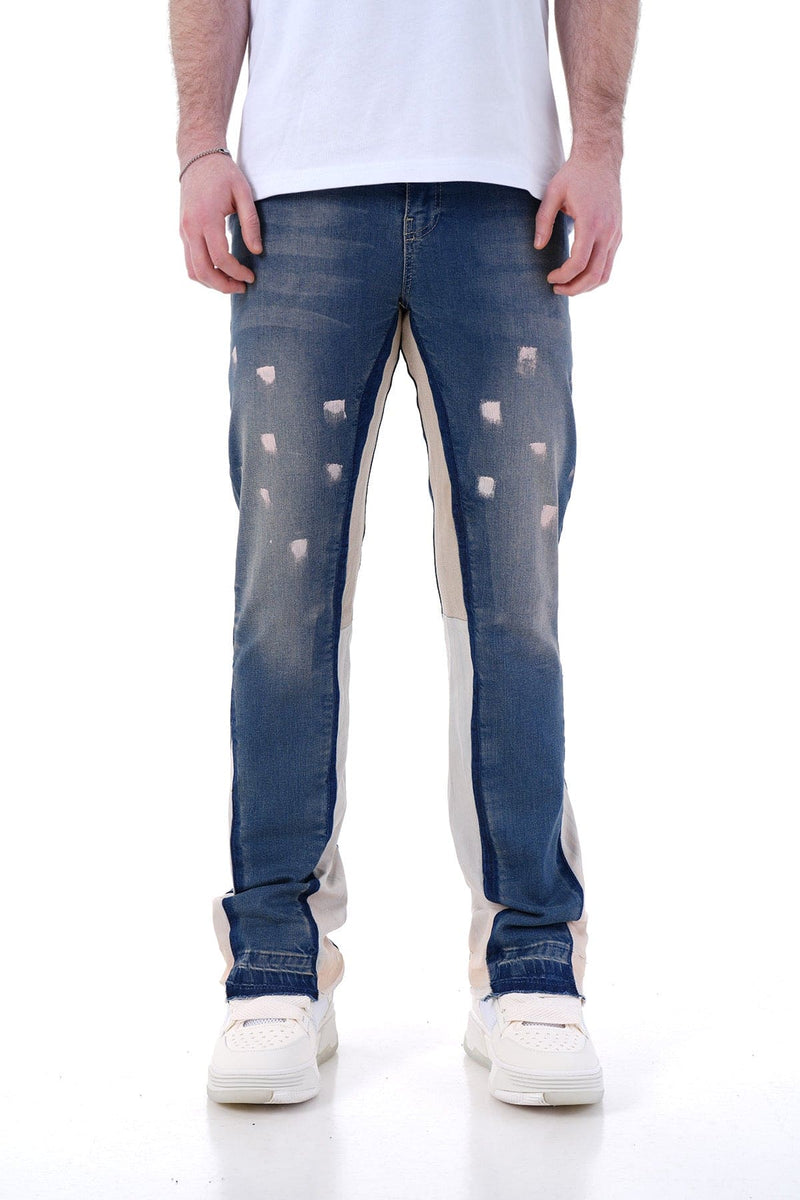 Flared Stretch Jeans Met Creme Detail & Witte Spats Voor Heren - Sahul