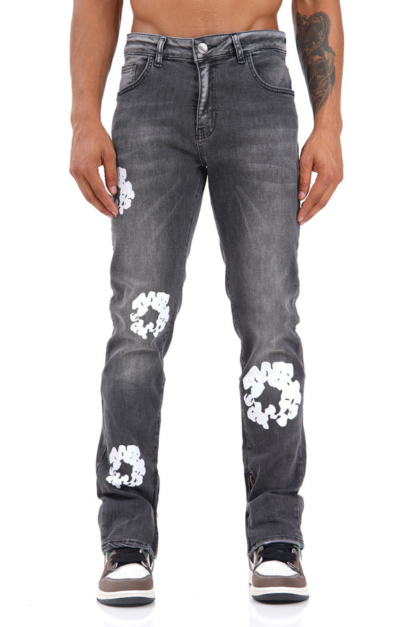 Flared Stretch Jeans Met Ritssluiting & Unieke Design Voor Heren - Midnight Beauty