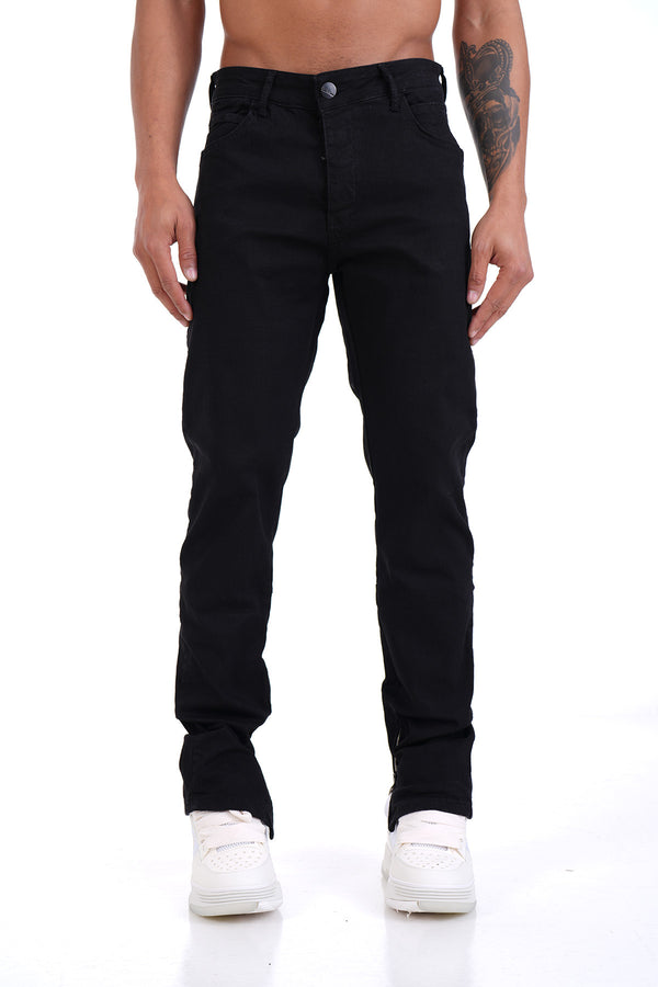 Basic Stretch Jeans Met Ritssluiting & Helemaal Zwarte Design Voor Heren - Onyx