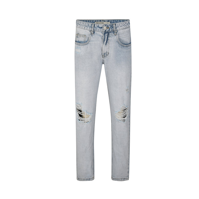 Straight Fit Jeans Met Open Scheuren Voor Heren - Cracked