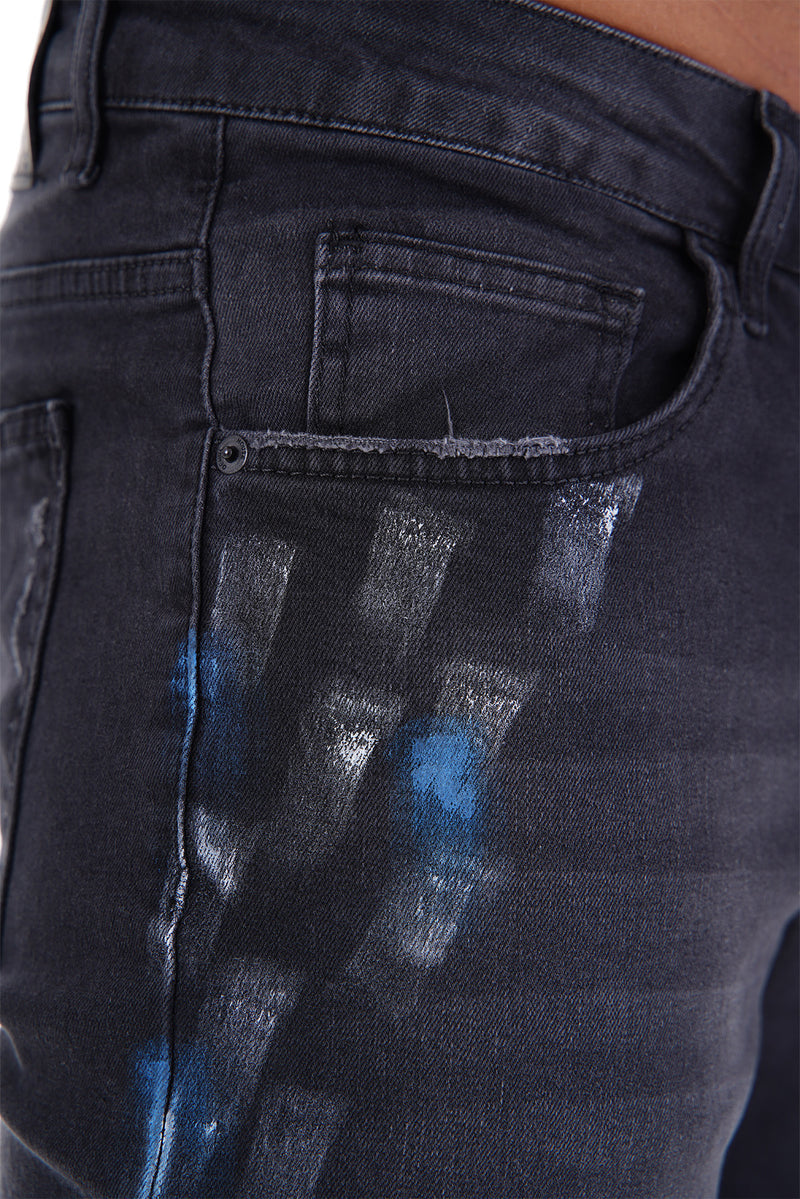 Traveler Flared Jeans Zwart Met Witte Wassing Voor Heren - Kyoto
