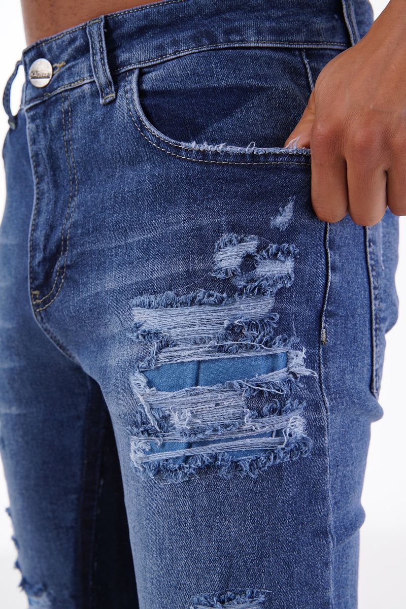 Traveler Flared Jeans Met Blauw Bedekte Scheuren Voor Heren - Bruges