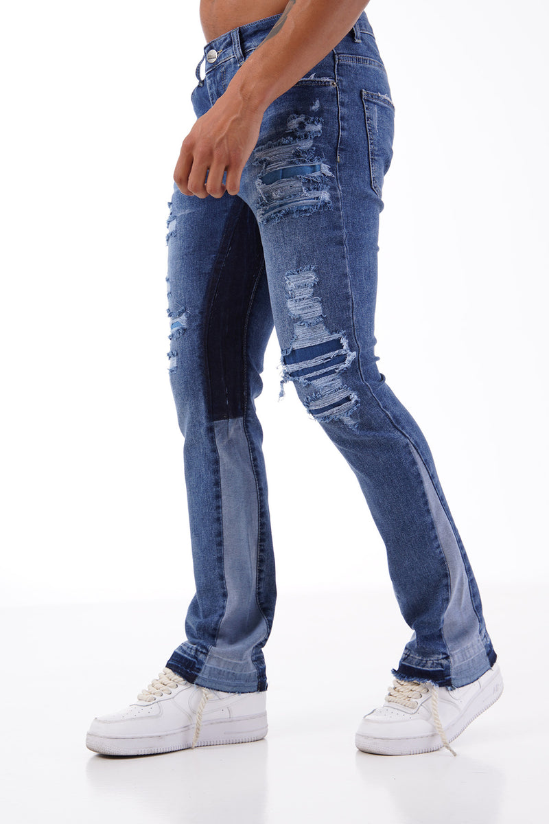 Traveler Flared Jeans Met Blauw Bedekte Scheuren Voor Heren - Bruges