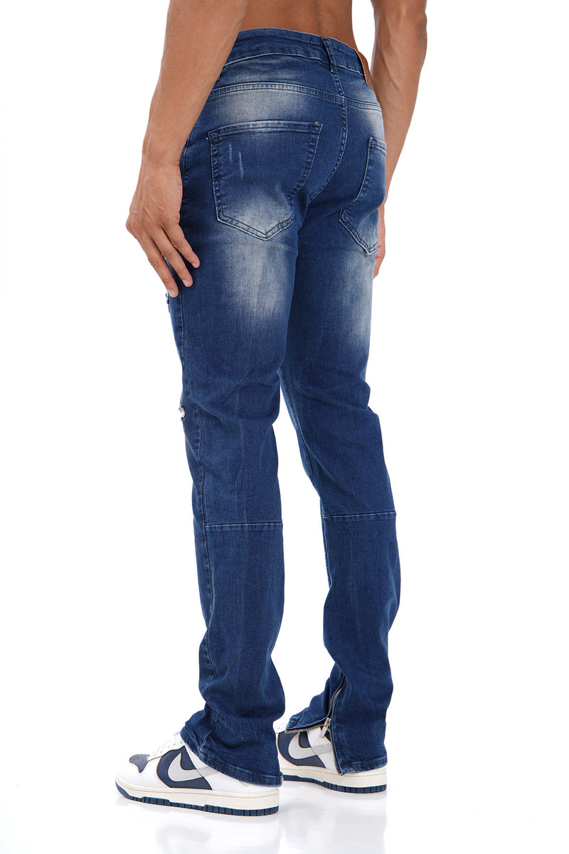 Flared Stretch Jeans Met Ritssluiting & Minischeurtjes Voor Heren - Arendal