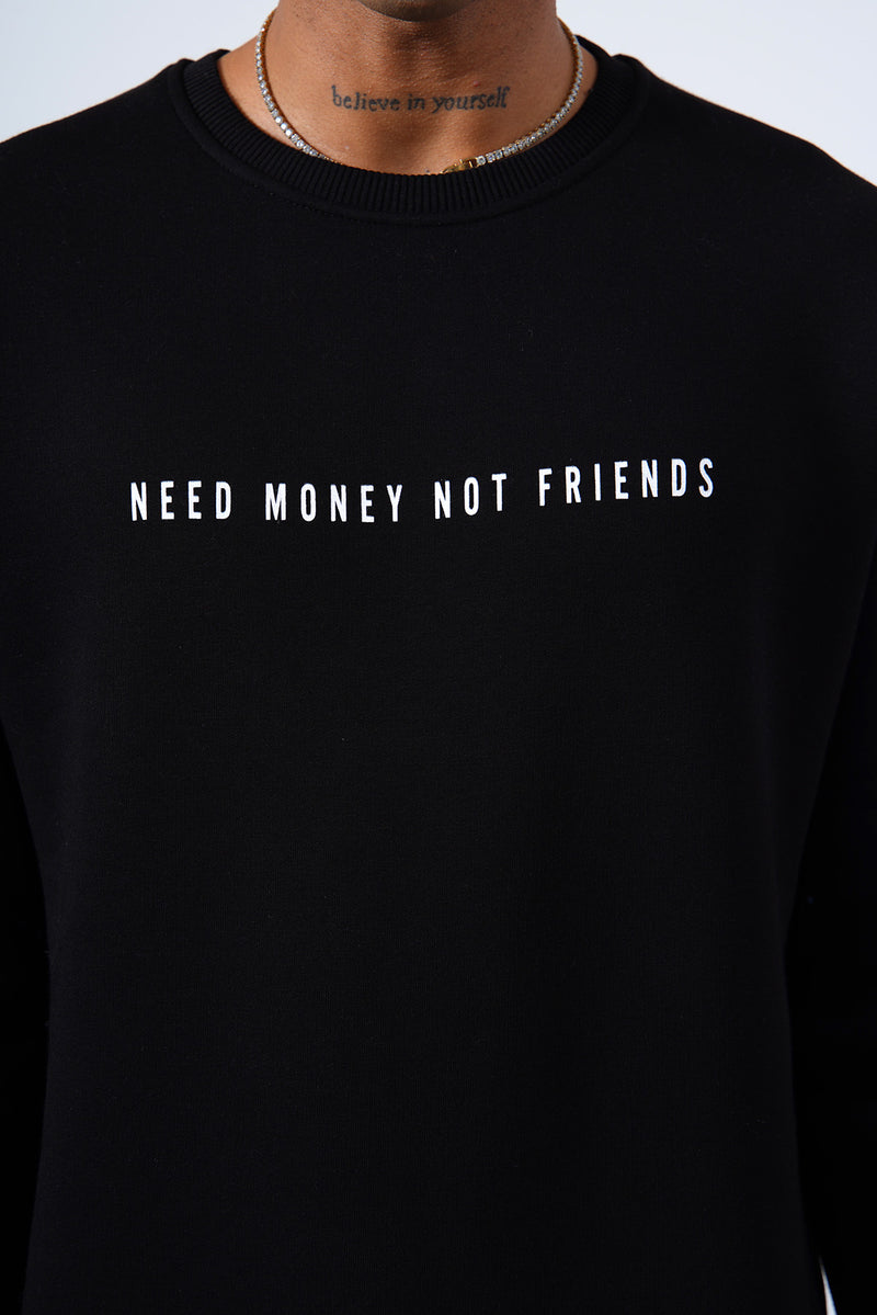The Urban 'Need Money Not Friends' Sweatshirt Met Opdruk Aan De Voorkant & Achterkant Voor Heren