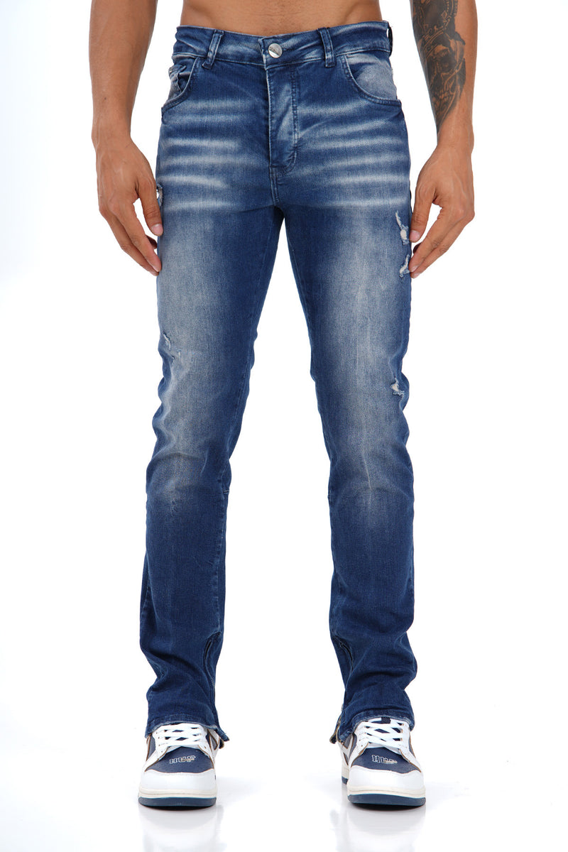 Flared Stretch Jeans Met Ritssluiting & Minischeurtjes Voor Heren - Arendal