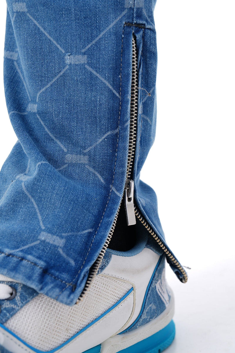 Flared Stretch Jeans Met Ruiten Detail & Ritssluiting Voor Heren - Ilsan