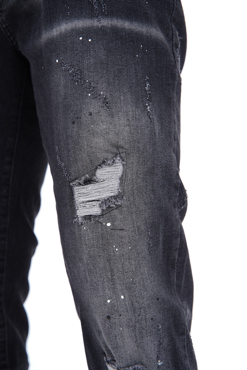 Flared Stretch Jeans Met Ritssluiting & Witte Spikkels Voor Heren - Stavanger