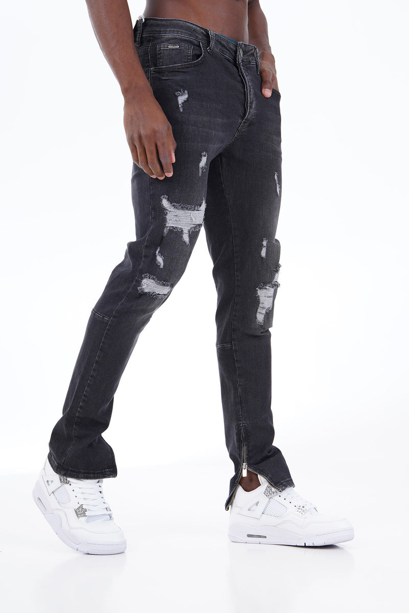 Flared Stretch Jeans Met Ritssluiting & Subtiele Scheuren Voor Heren - Yorkton