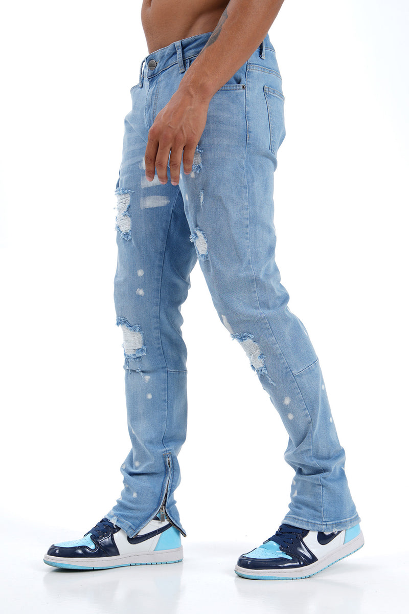 Flared Stretch Jeans Met Ritssluiting & Stippen Voor Heren - Skien