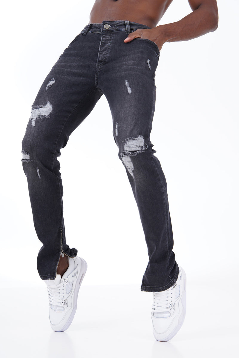 Flared Stretch Jeans Met Ritssluiting & Subtiele Scheuren Voor Heren - Yorkton
