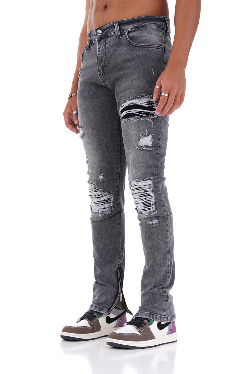 Flared Stretch Jeans Met Ritssluitng & Zwart Biker Scheuren Voor Heren - Melbourne