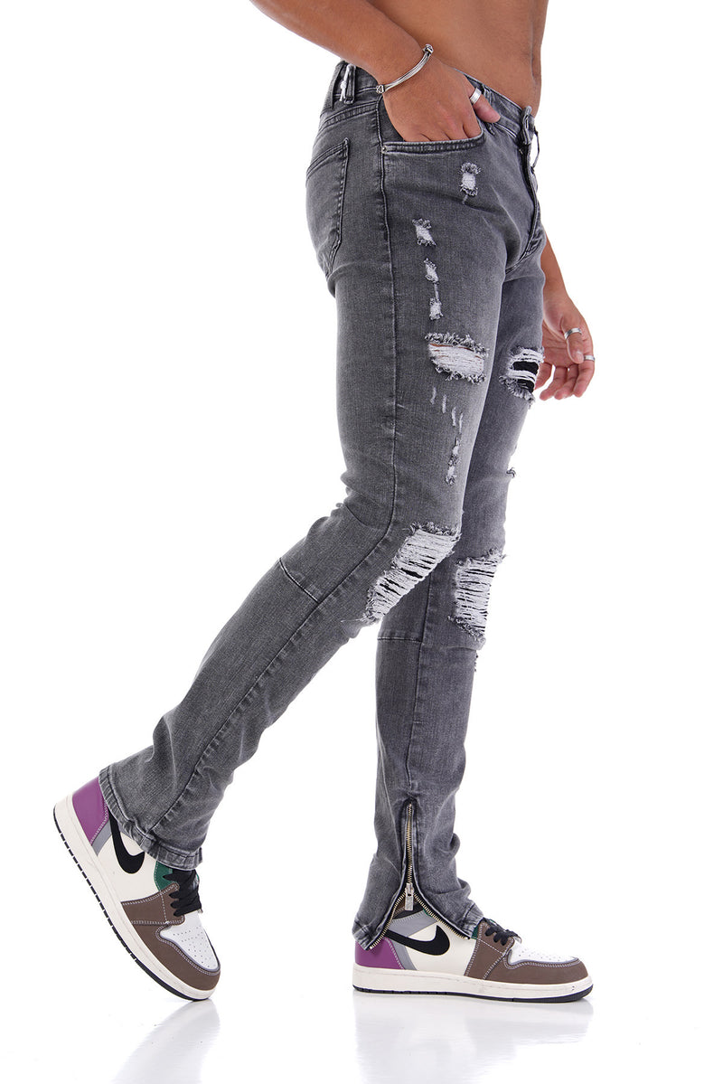 Flared Stretch Jeans Met Ritssluitng & Zwart Biker Scheuren Voor Heren - Melbourne