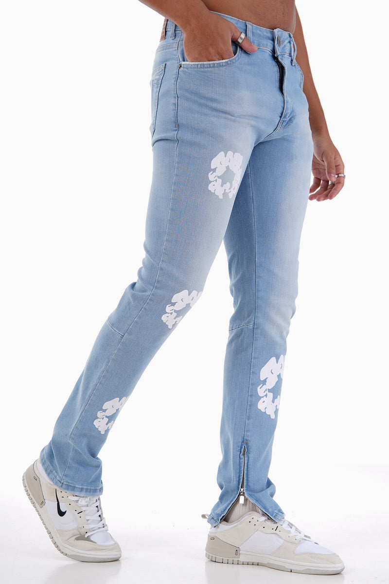 Flared Stretch Jeans Met Ritssluiting & Bloemen Design Voor Heren - Basel