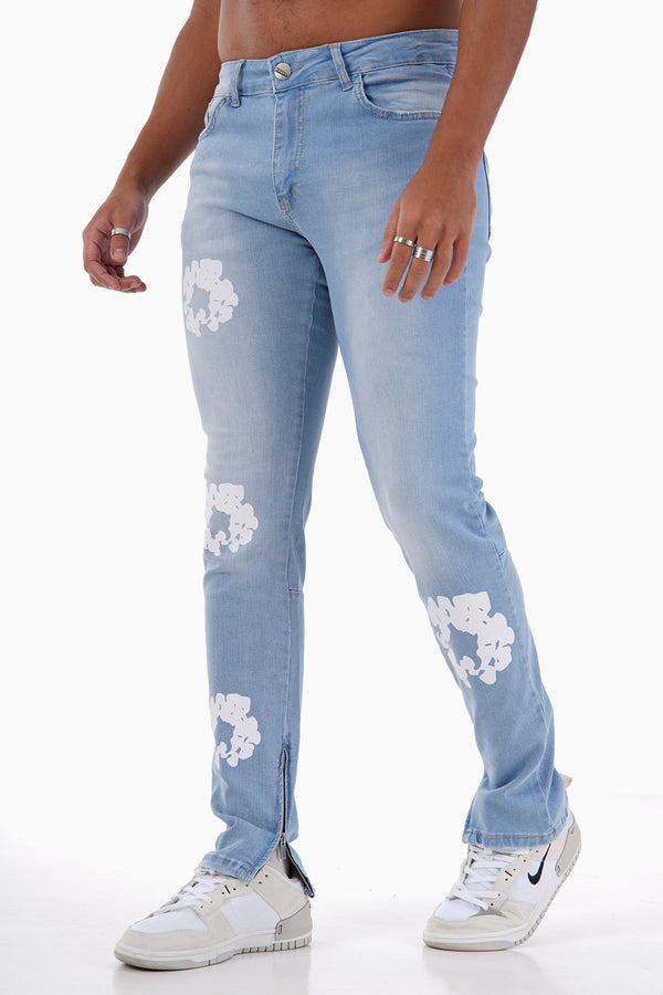 Flared Stretch Jeans Met Ritssluiting & Bloemen Design Voor Heren - Basel