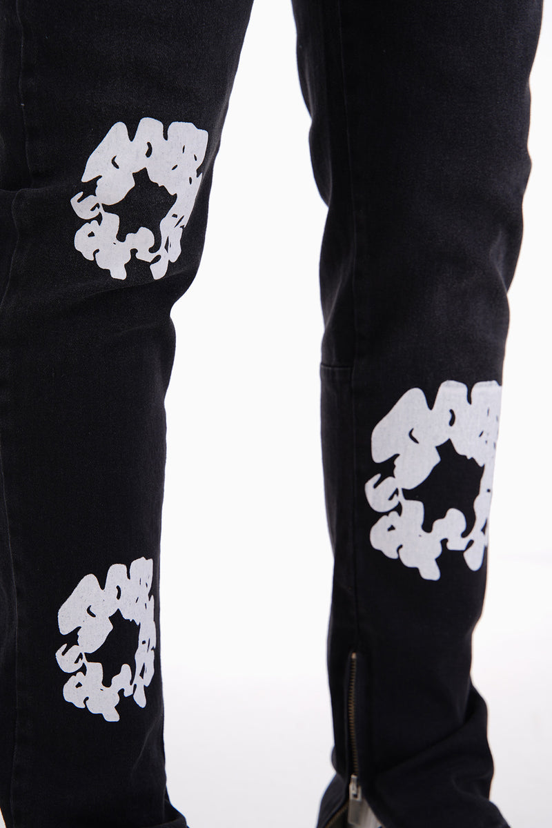 Flared Stretch Jeans Met Ritssluiting & Bloemen Design Voor Heren - Lotus
