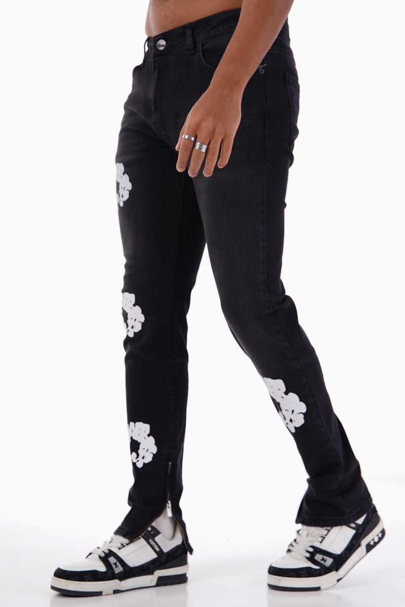 Flared Stretch Jeans Met Ritssluiting & Bloemen Design Voor Heren - Lotus