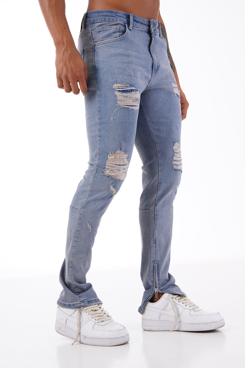 Flared Stretch Jeans Met Ritssluiting & Subtiele Scheuren Voor Heren - Swindon