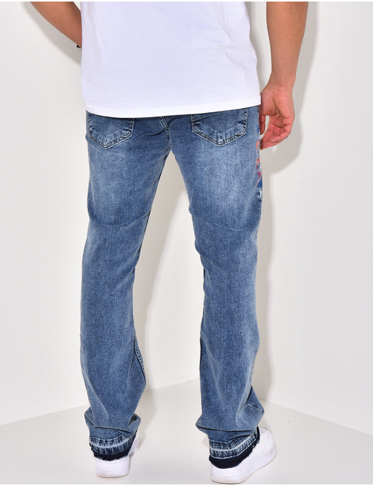 Traveler Flared Jeans Met Veel Scheuren & Meerkleurige Spetters - Celadon
