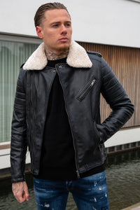 THE SAPPORO FUR COLLAR LEATHER JACKET - Vibes Fashion