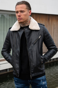 THE SAPPORO FUR COLLAR LEATHER JACKET - Vibes Fashion