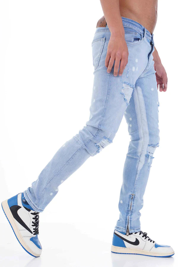 Flared Stretch Jeans Met Ritssluiting & Witte Vlekken Voor Heren - Morgana
