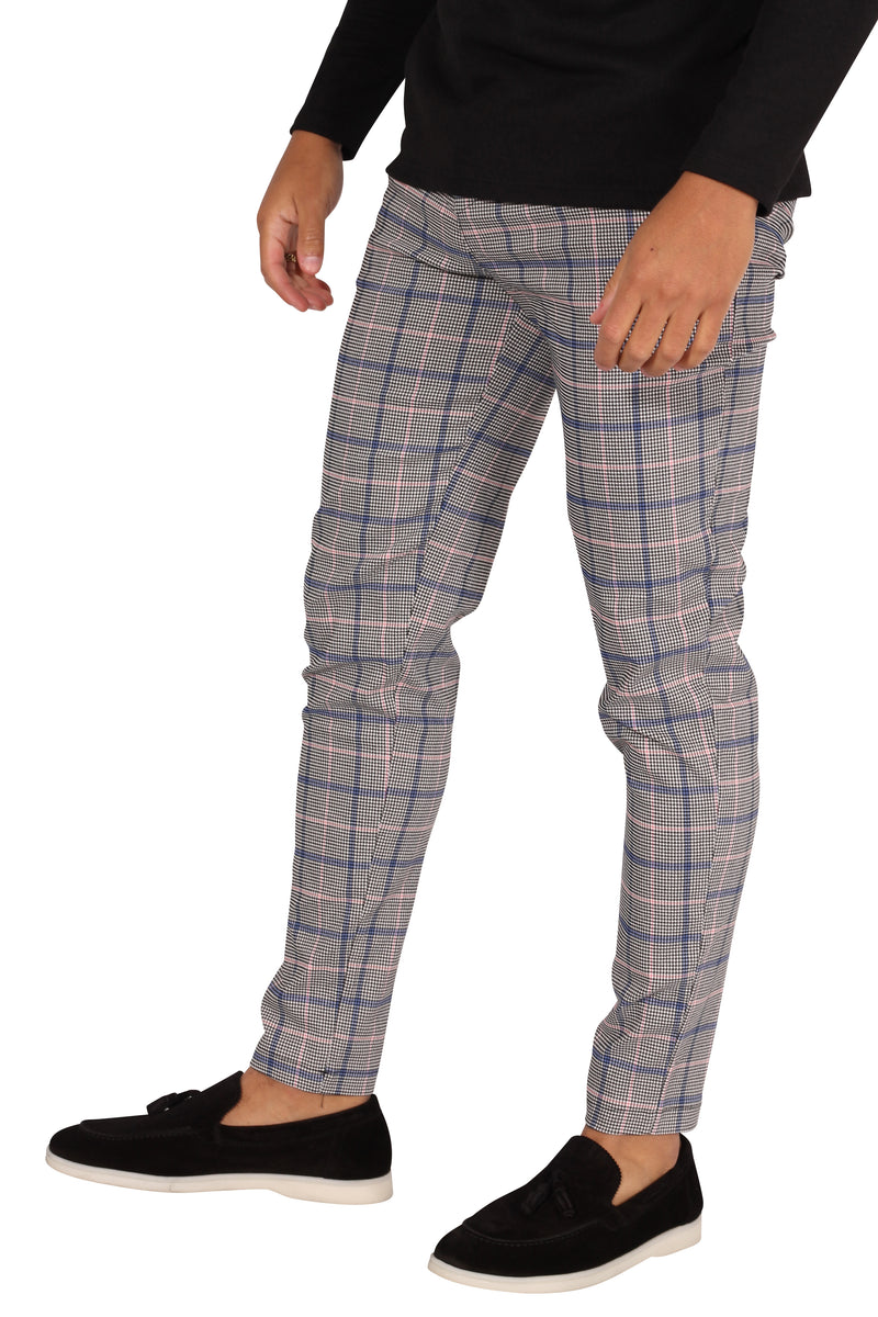 Chino pantalon heren licht roze en blauwe strepen stretch skinny - Herenkleding Vibes Fashion