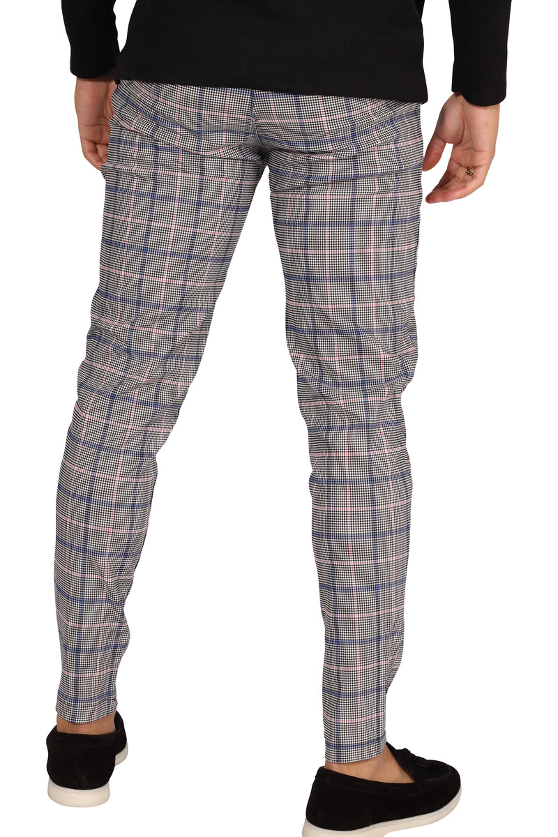 Chino pantalon heren licht roze en blauwe strepen stretch skinny - Herenkleding Vibes Fashion