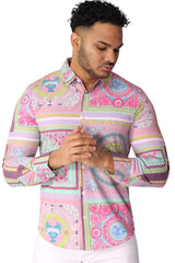 Blouse heren 'Summer' stretch overhemd met marmeren look - Herenkleding Vibes Fashion (6827325522003)