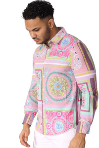 Blouse heren 'Summer' stretch overhemd met marmeren look - Herenkleding Vibes Fashion (6827325522003)