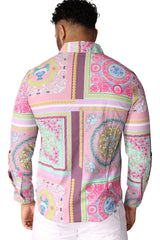 Blouse heren 'Summer' stretch overhemd met marmeren look - Herenkleding Vibes Fashion (6827325522003)