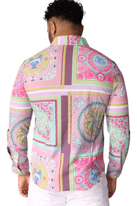 Blouse heren 'Summer' stretch overhemd met marmeren look - Herenkleding Vibes Fashion (6827325522003)