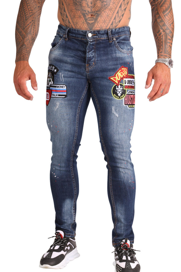 Herenjeans - Slimfit Jeans met Emblemen - Herenkleding Vibes Fashion