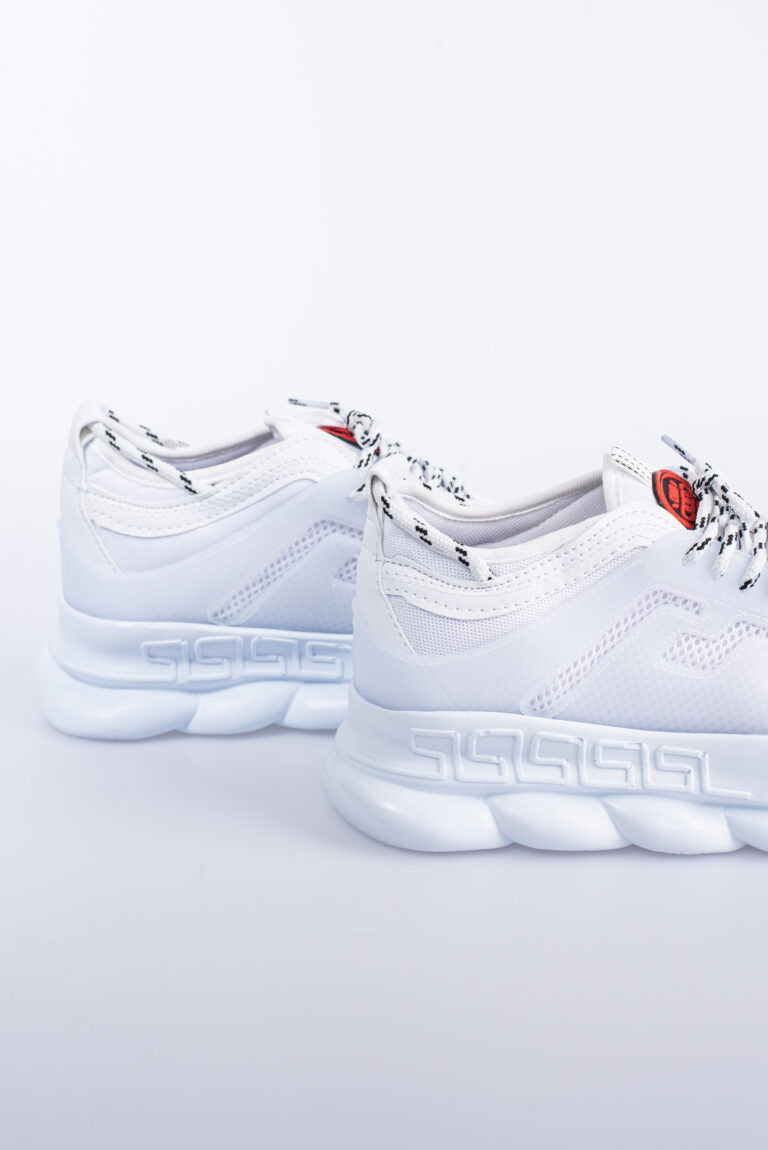 Heren Sneakers 'Fully White' - Met Hoge Witte Ribbelzool - Herenkleding Vibes Fashion (6840035573843)