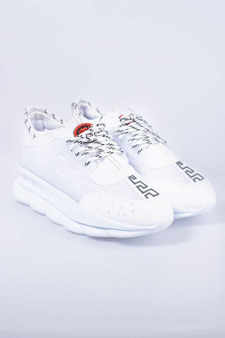 Heren Sneakers 'Fully White' - Met Hoge Witte Ribbelzool - Herenkleding Vibes Fashion (6840035573843)