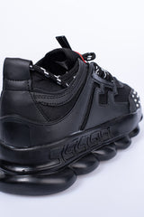 'Black on Black' Sneakers voor Heren met Ribbel Hoge Zool - Herenkleding Vibes Fashion (6840036130899)