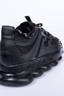 'Black on Black' Sneakers voor Heren met Ribbel Hoge Zool - Herenkleding Vibes Fashion (6840036130899)