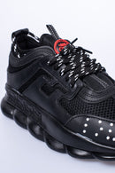 'Black on Black' Sneakers voor Heren met Ribbel Hoge Zool - Herenkleding Vibes Fashion (6840036130899)