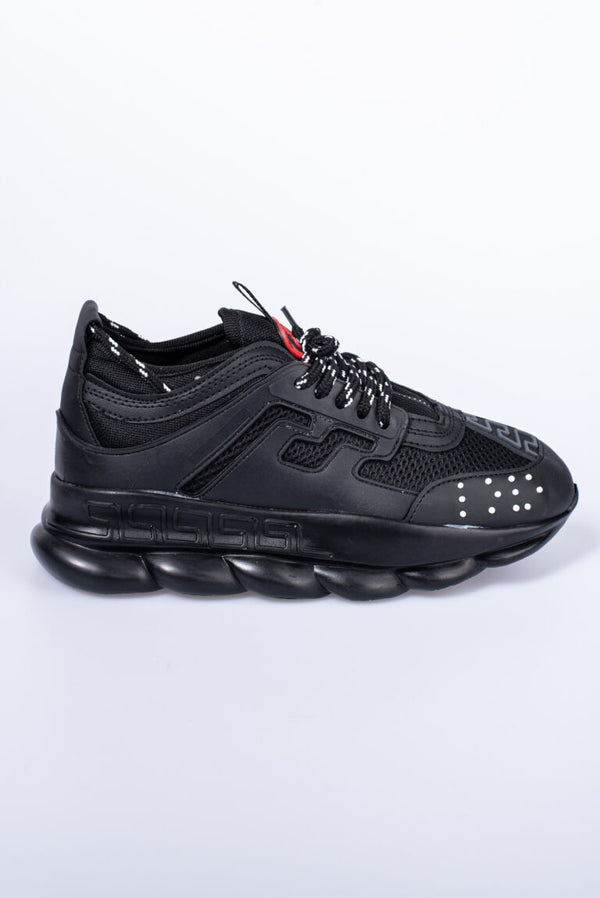 'Black on Black' Sneakers voor Heren met Ribbel Hoge Zool - Herenkleding Vibes Fashion