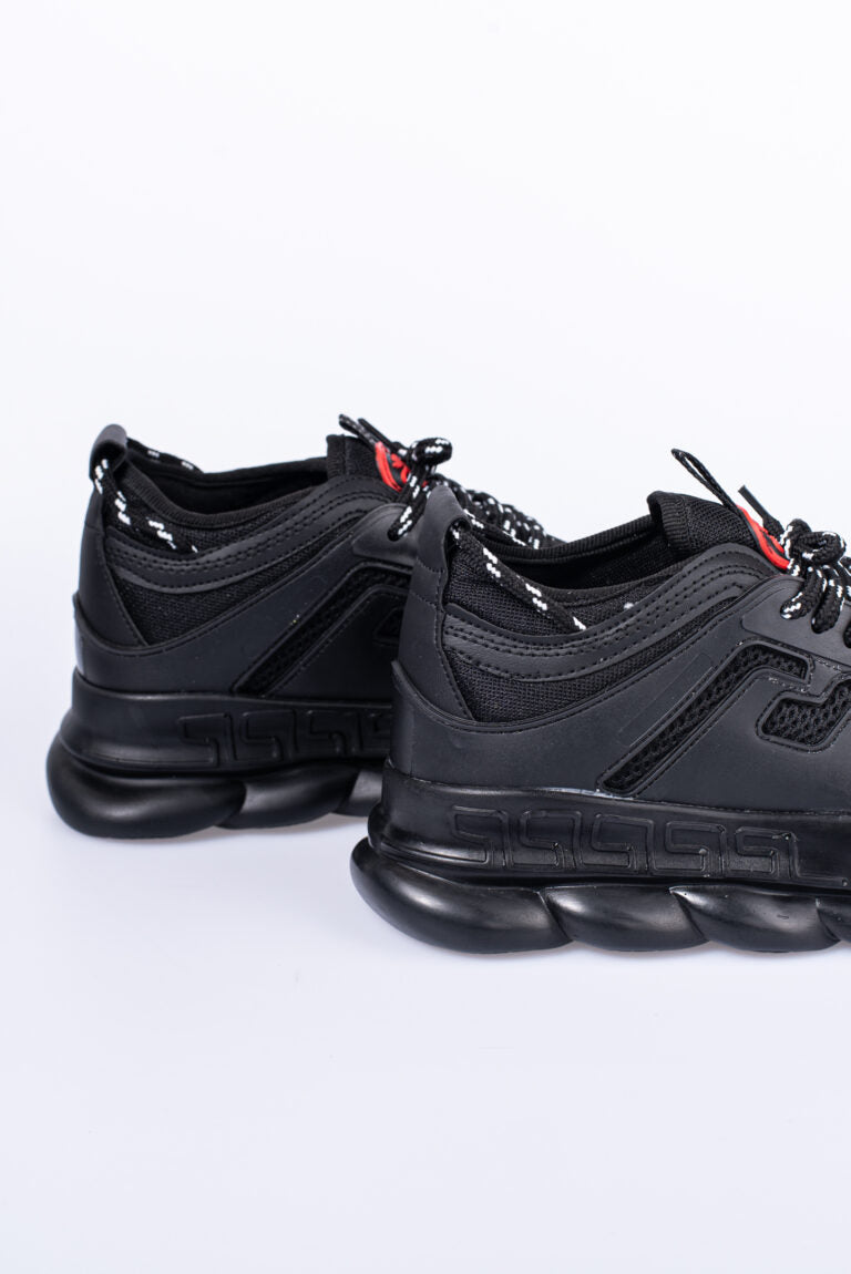 'Black on Black' Sneakers voor Heren met Ribbel Hoge Zool - Herenkleding Vibes Fashion (6840036130899)