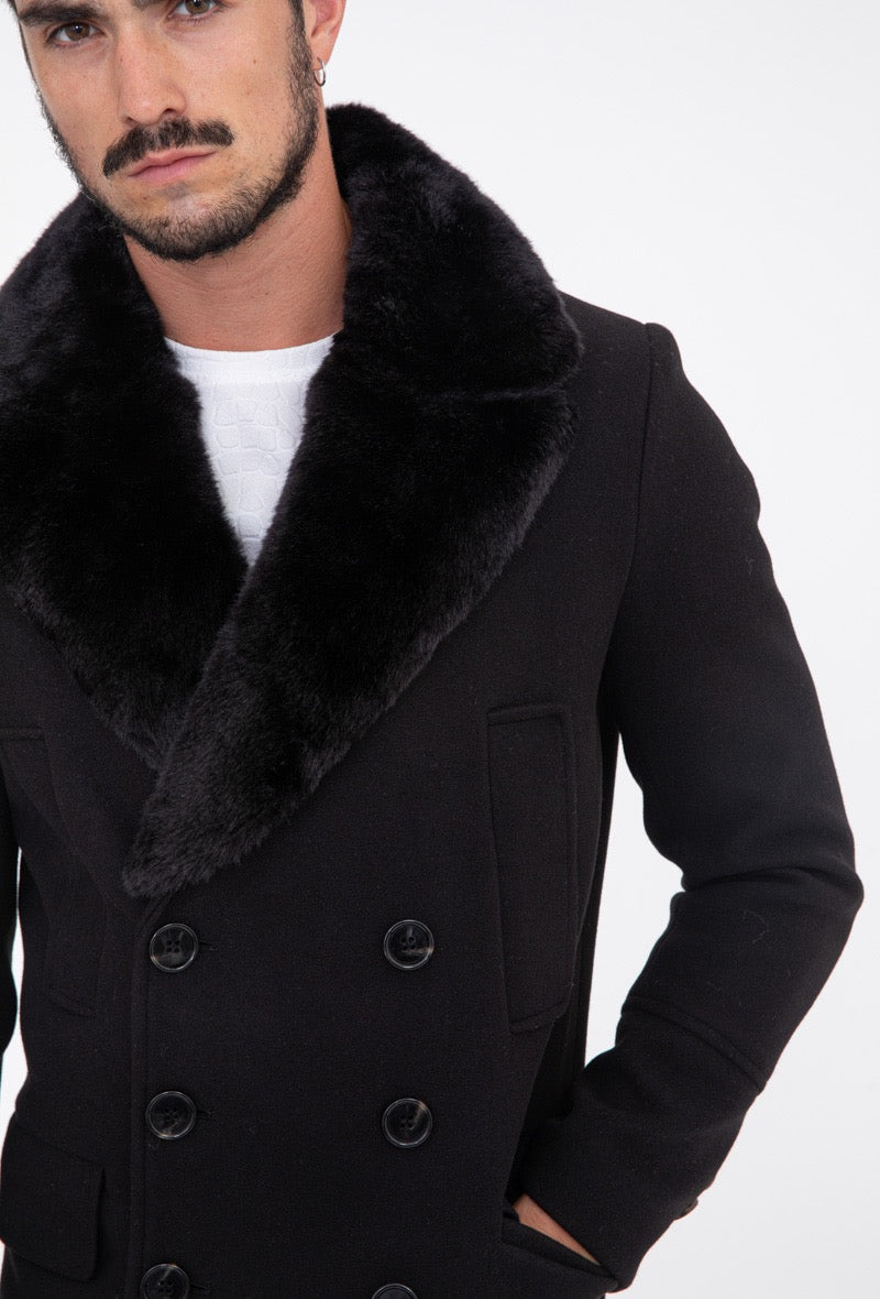 Halflange Trenchcoat 'The Fur' Jas met Knopen en Warme Bontvoering - Herenkleding Vibes Fashion