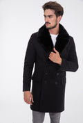 Halflange Trenchcoat 'The Fur' Jas met Knopen en Warme Bontvoering - Herenkleding Vibes Fashion