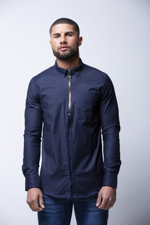 The Nicoria Overhemd Blue – Gazion Half Zipper - Herenkleding Vibes Fashion