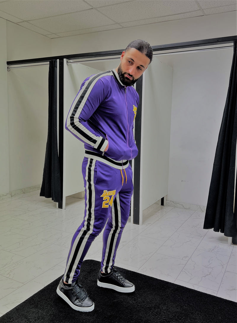 Stretch Heren Tracksuit 'Lakers' - Trainingspak met Fluweel Stof - Herenkleding Vibes Fashion