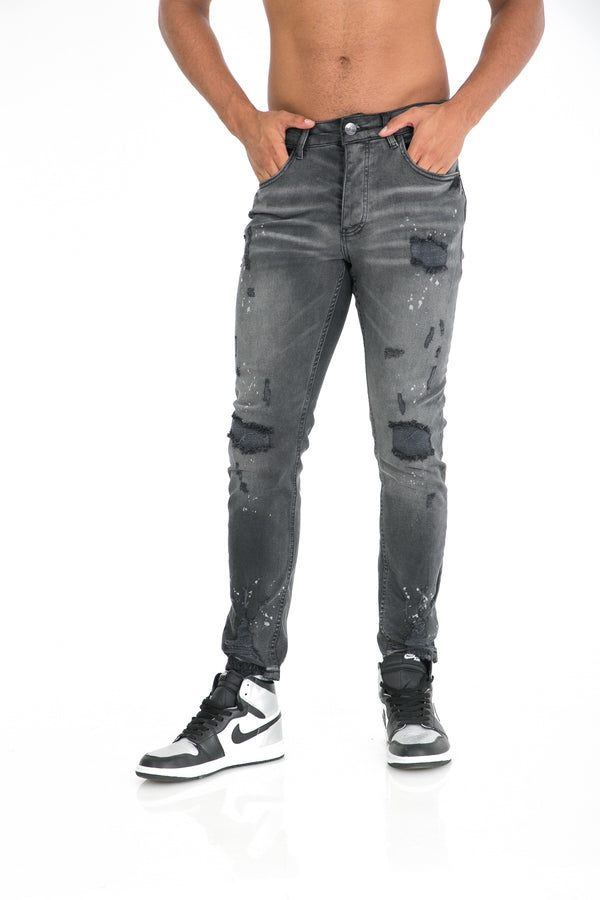 Urban Cyprus Slim Fit Jeans voor Heren met Gaten en Verfspetters - Herenkleding Vibes Fashion