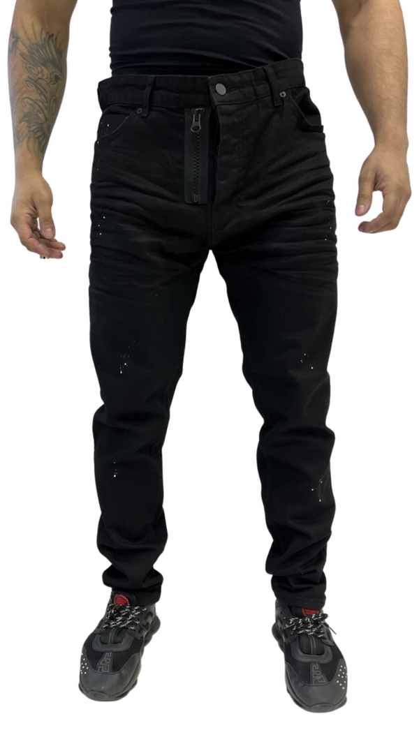 Plus size 'Dutchvibes Black Zip' Jeans voor Heren met Extra Ritsen en Witte Accenten - Herenkleding Vibes Fashion